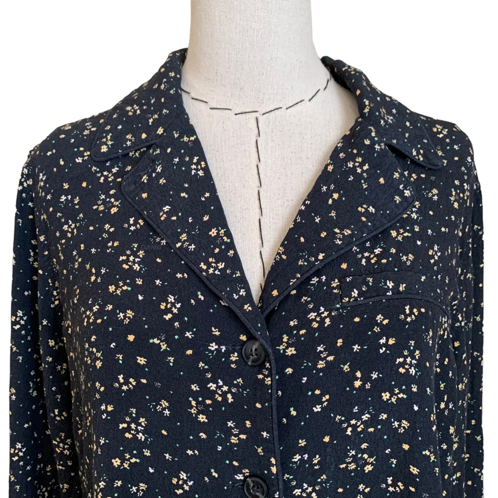 Ganni Designer Printed Crepe Shirt Black Ditsy Fl… - image 3